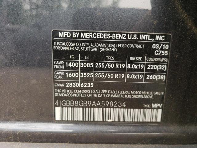 4JGBB8GB9AA598234 - 2010 MERCEDES-BENZ ML 350 4MATIC GRAY photo 13