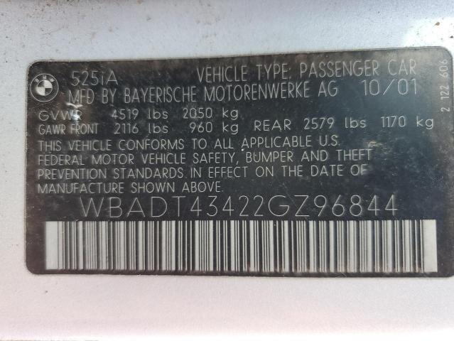 WBADT43422GZ96844 - 2002 BMW 525 I AUTOMATIC SILVER photo 12