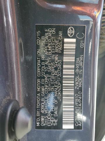 JTDKN3DP1F3073453 - 2015 TOYOTA PRIUS PLUG GRAY photo 12