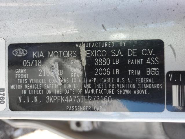 3KPFK4A73JE273160 - 2018 KIA FORTE LX SILVER photo 12