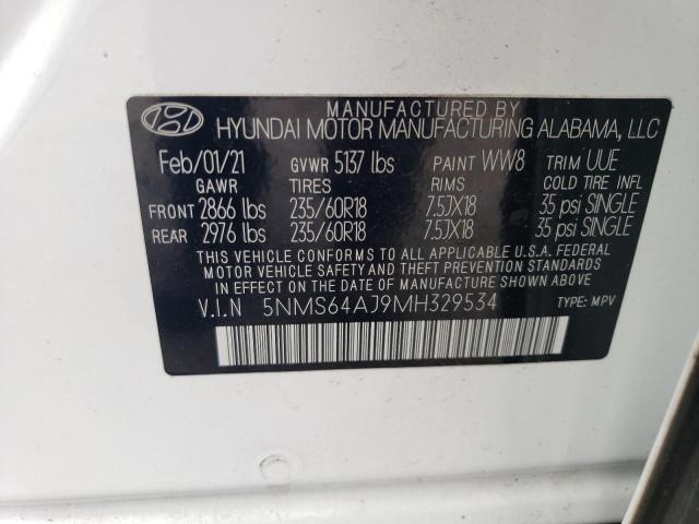 5NMS64AJ9MH329534 - 2021 HYUNDAI SANTA FE SEL WHITE photo 14