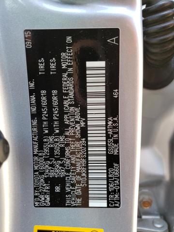 5TDJKRFH9FS207394 - 2015 TOYOTA HIGHLANDER XLE GRAY photo 14