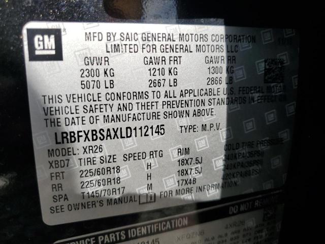 LRBFXBSAXLD112145 - 2020 BUICK ENVISION PREFERRED BLACK photo 12