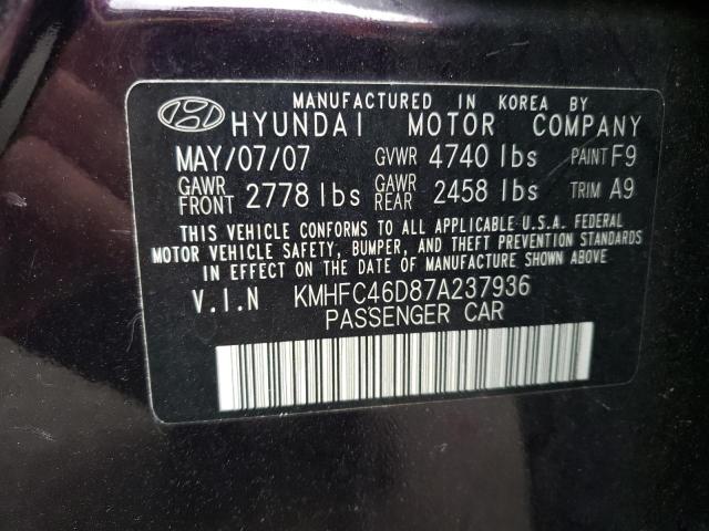 KMHFC46D87A237936 - 2007 HYUNDAI AZERA GLS PURPLE photo 12