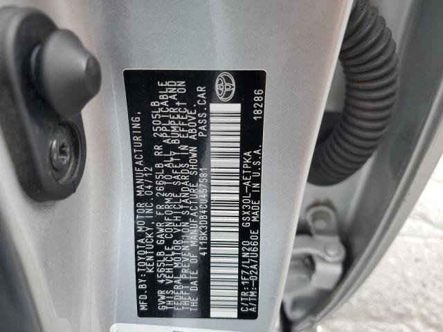 4T1BK3DB4CU457581 - 2012 TOYOTA AVALON BASE 银色 照片 12