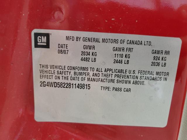 2G4WD582281149815 - 2008 BUICK LACROSSE CXL 红色 照片 12