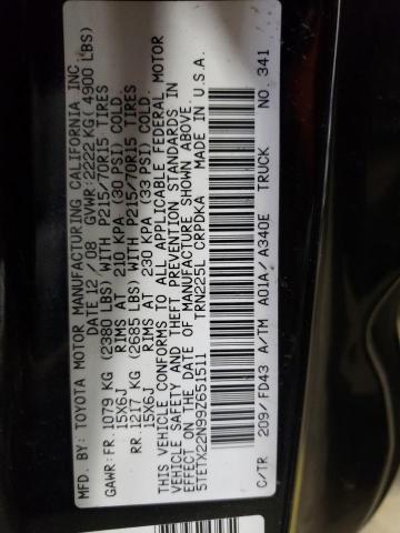 5TETX22N99Z651511 - 2009 TOYOTA TACOMA ACCESS CAB შავი ფოტო 12