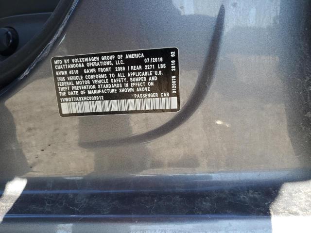 1VWDT7A3XHC003912 - 2017 VOLKSWAGEN PASSAT R-LINE Сұр фото 12