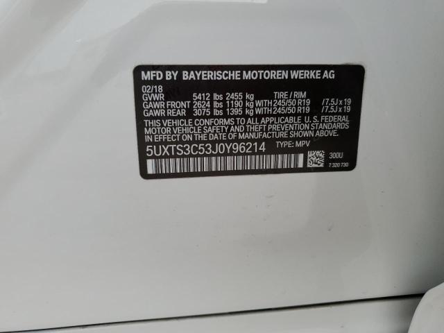 5UXTS3C53J0Y96214 - 2018 BMW X3 XDRIVEM40I Beyaz fotoğraf 13