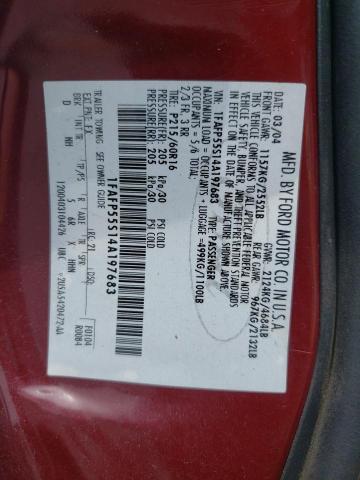1FAFP55S14A197683 - 2004 FORD TAURUS SES RED photo 12
