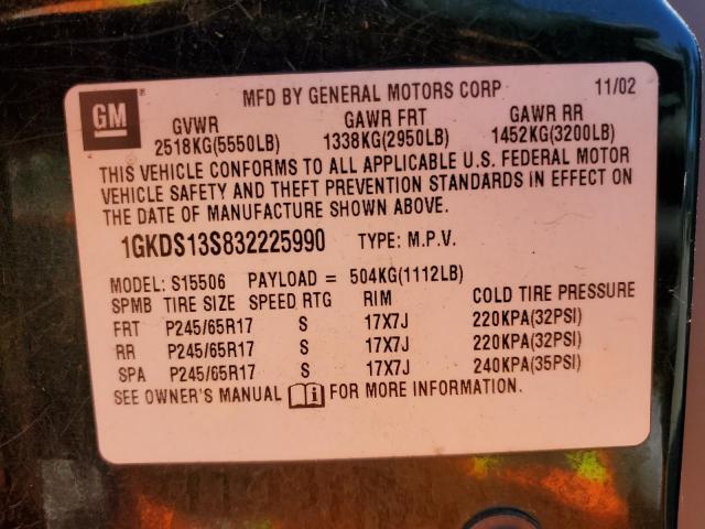 1GKDS13S832225990 - 2003 GMC ENVOY GREEN photo 13