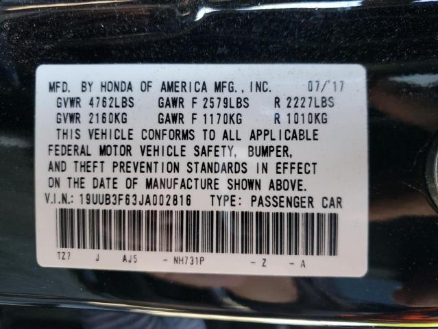 19UUB3F63JA002816 - 2018 ACURA TLX TECH+A BLACK photo 12