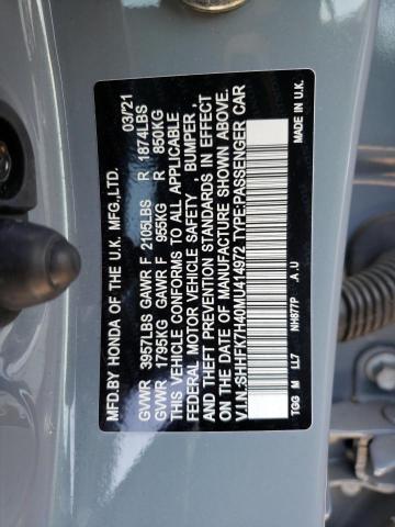 SHHFK7H40MU414972 - 2021 HONDA CIVIC SPORT 蓝色 照片 12