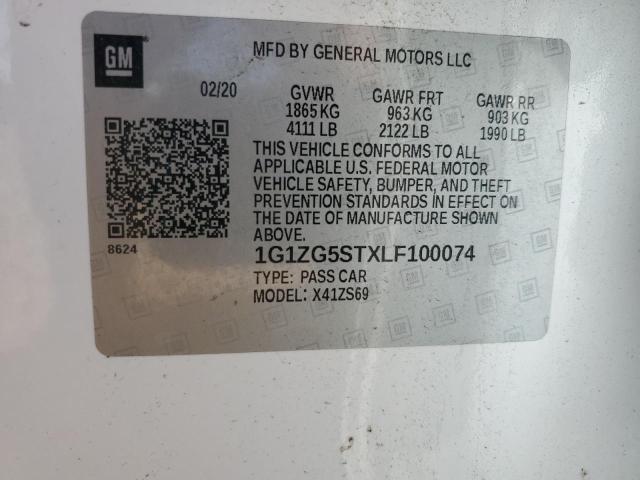 1G1ZG5STXLF100074 - 2020 CHEVROLET MALIBU RS WHITE photo 12