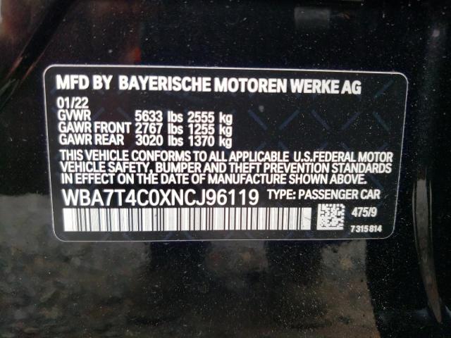 WBA7T4C0XNCJ96119 - 2022 BMW 740 XI BLACK photo 12