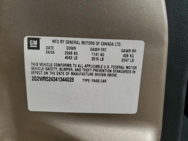 2G2WR524341344028 - 2004 PONTIAC GRAND PRIX GTP GOLD photo 12