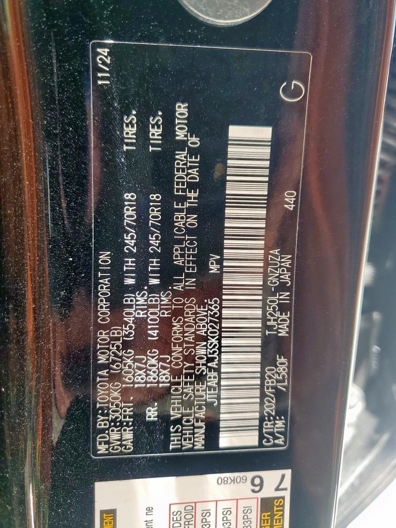 JTEABFAJ3SK027365 - 2025 TOYOTA LAND CRUIS BASE BLACK photo 13