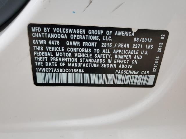 1VWCP7A38DC016684 - 2013 VOLKSWAGEN PASSAT SEL WHITE photo 13