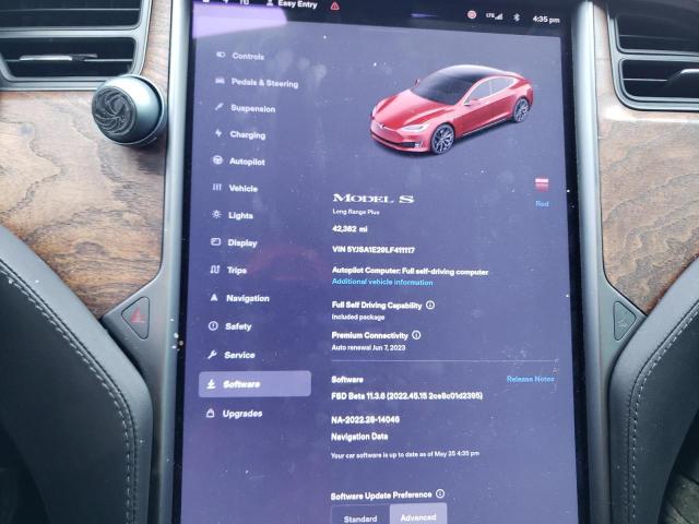 5YJSA1E29LF411117 - 2020 TESLA MODEL S Կարմիր լուսանկար 9