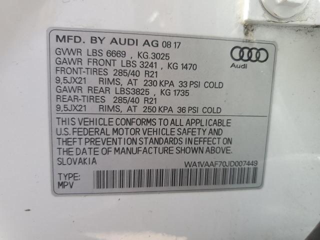 WA1VAAF70JD007449 - 2018 AUDI Q7 PRESTIGE Weiß Foto 13