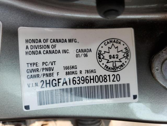 2HGFA16396H008120 - 2006 HONDA CIVIC DX VP GRAY photo 13