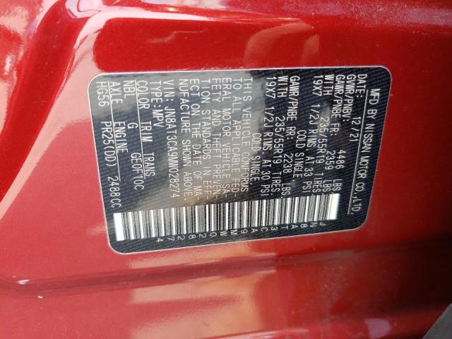 JN8AT3CA9MW028274 - 2021 NISSAN ROGUE SL RED photo 13