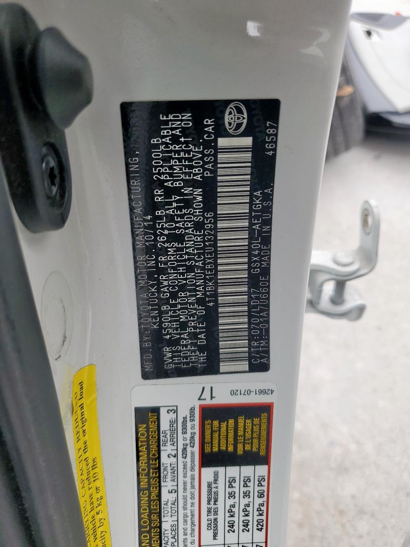 4T1BK1EBXEU132956 - 2014 TOYOTA AVALON BASE WHITE photo 13