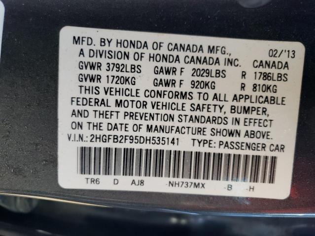 2HGFB2F95DH535141 - 2013 HONDA CIVIC EXL GRAY photo 12