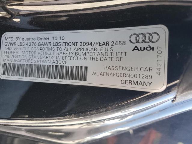 WUAENAFG6BN001289 - 2011 AUDI R8 5.2 QUATTRO BLACK photo 13