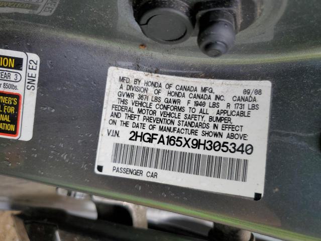 2HGFA165X9H305340 - 2009 HONDA CIVIC LX GRAY photo 13