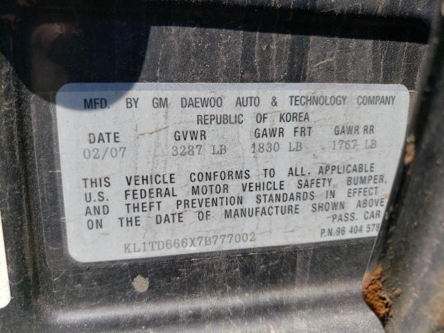 KL1TD666X7B777002 - 2007 CHEVROLET AVEO BASE BLACK photo 12