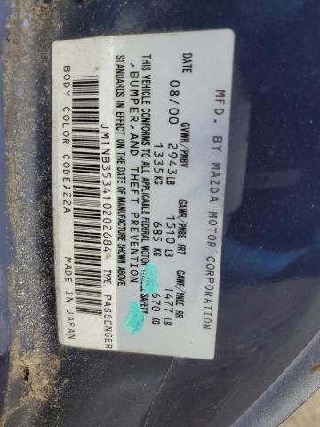 JM1NB353410202684 - 2001 MAZDA MX-5 MIATA BASE BLUE photo 12