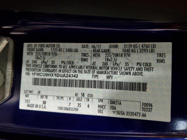 1FMCU9HX1DUA24342 - 2013 FORD ESCAPE SEL BLUE photo 13