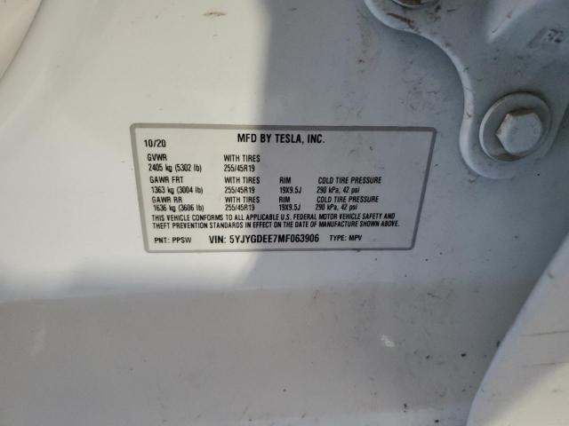 5YJYGDEE7MF063906 - 2021 TESLA MODEL Y Белый фото 13