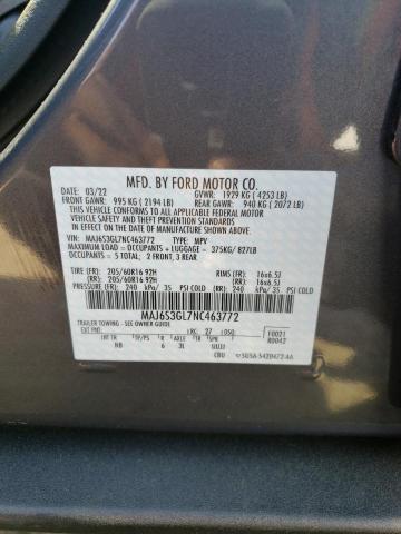 MAJ6S3GL7NC463772 - 2022 FORD ECOSPORT SE Gris photo 12