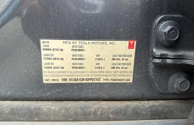 5YJSA1CN1DFP07747 - 2013 TESLA MODEL S GRAY photo 10