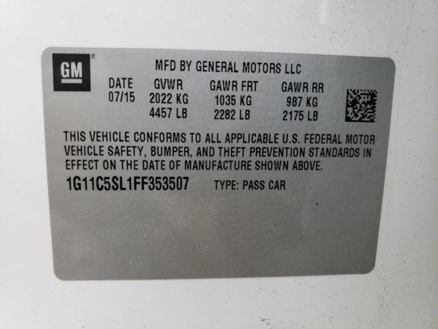 1G11C5SL1FF353507 - 2015 CHEVROLET MALIBU 1LT 白色 照片 12