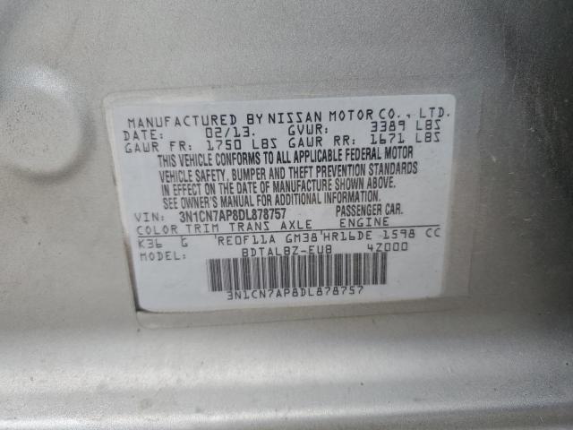 3N1CN7AP8DL878757 - 2013 NISSAN VERSA S GRAY photo 12