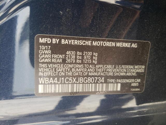WBA4J1C5XJBG80734 - 2018 BMW 430I GRAN COUPE BLUE photo 12