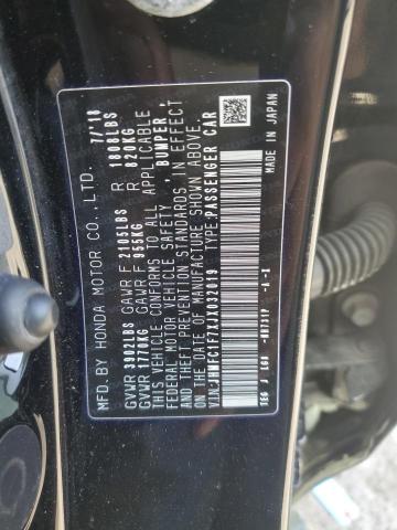 JHMFC1F7XJX032019 - 2018 HONDA CIVIC EXL BLACK photo 13