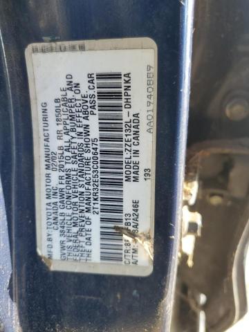2T1KR32E53C006475 - 2003 TOYOTA COROLLA MA XR BLUE photo 12