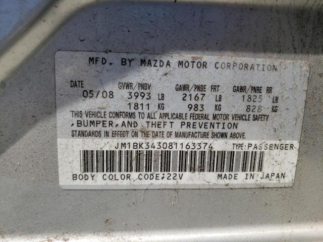 JM1BK343081163374 - 2008 MAZDA 3 HATCHBACK SILVER photo 12