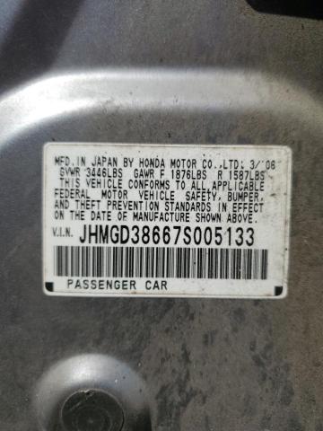 JHMGD38667S005133 - 2007 HONDA FIT S SILVER photo 12