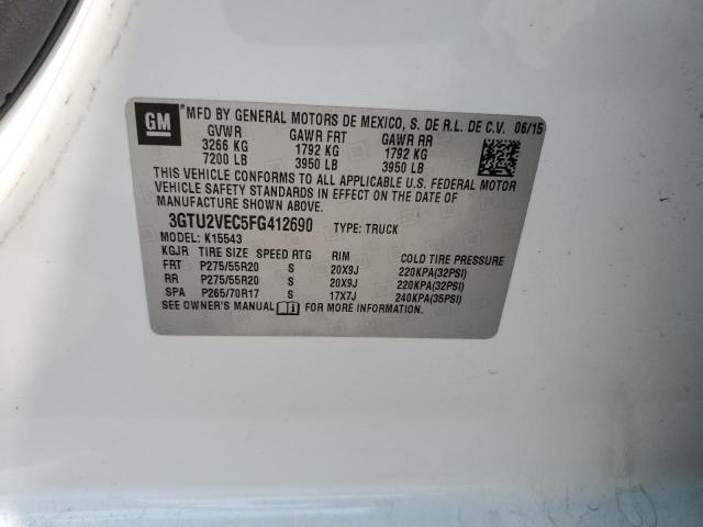 3GTU2VEC5FG412690 - 2015 GMC SIERRA K1500 SLT WHITE photo 12