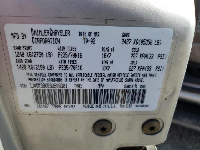 1J4GK38K83W568301 - 2003 JEEP LIBERTY RENEGADE SILVER photo 13