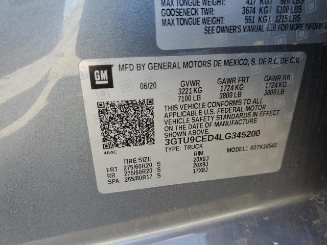 3GTU9CED4LG345200 - 2020 GMC SIERRA K1500 ELEVATION GRAY photo 12