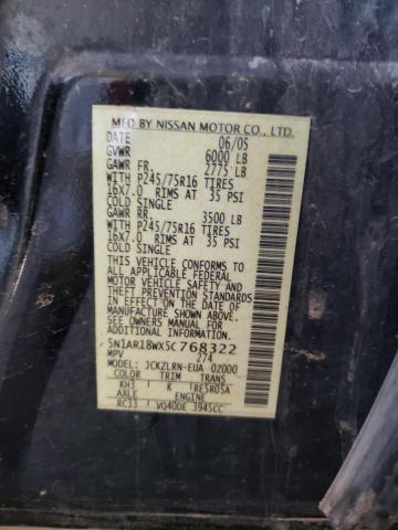 5N1AR18WX5C768322 - 2005 NISSAN PATHFINDER LE 黑色 照片 12
