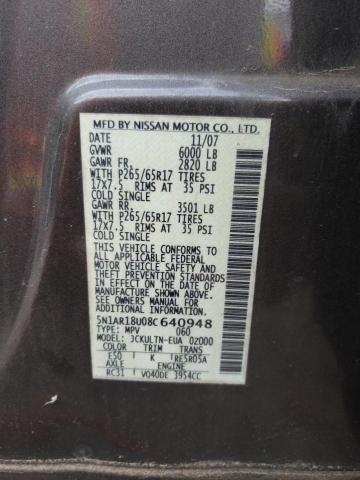 5N1AR18U08C640948 - 2008 NISSAN PATHFINDER S BROWN photo 13