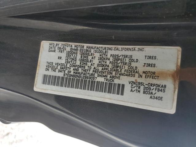 5TESN92N91Z869057 - 2001 TOYOTA TACOMA XTRACAB PRERUNNER შავი ფოტო 12
