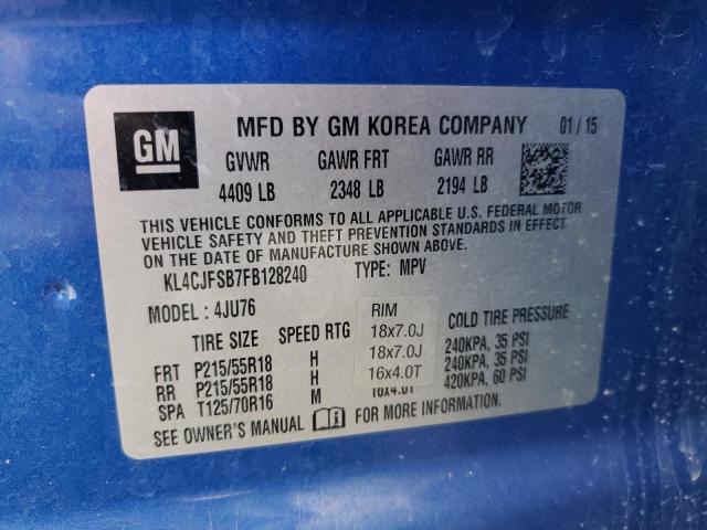 KL4CJFSB7FB128240 - 2015 BUICK ENCORE CONVENIENCE BLUE photo 12